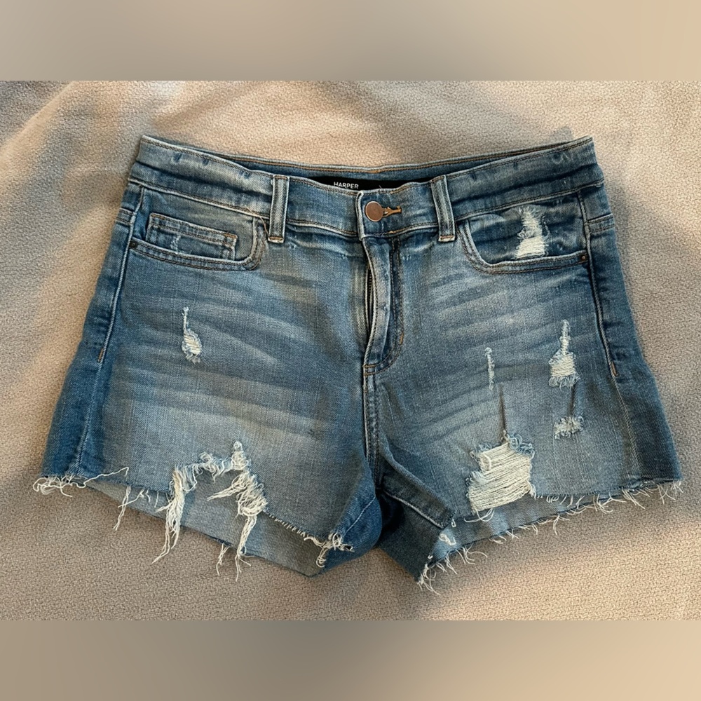 EUC Distressed Denim Jean Stretchy Women Shorts Sz 28